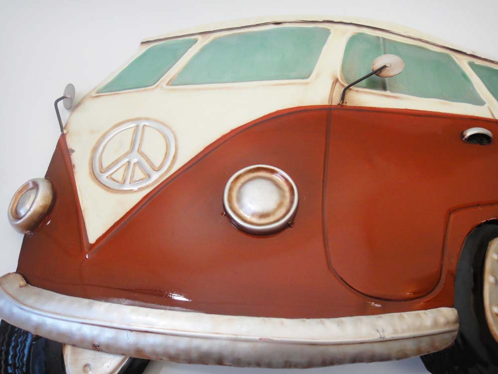 NEW - Contemporary Metal Wall Art Sculpture - Red VW Campervan Peace ...